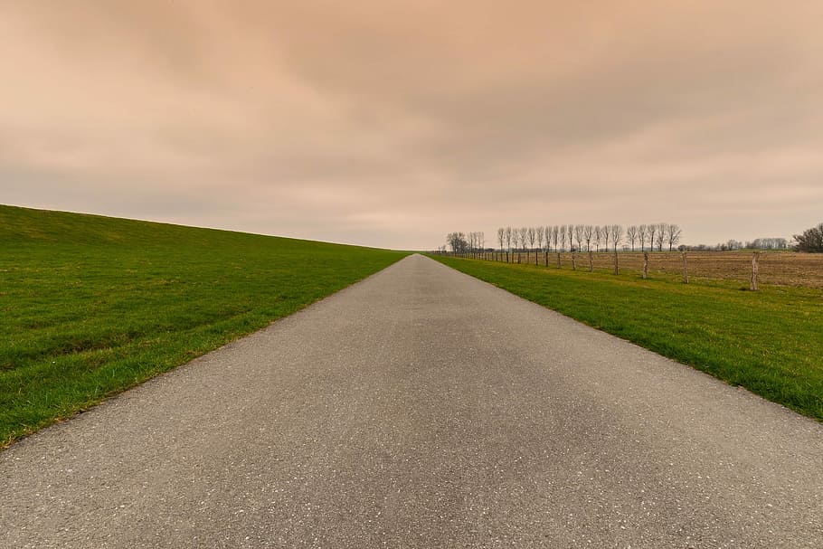away, grass, nature, instructions, asphalt, sky, landscape HD wallpaper
