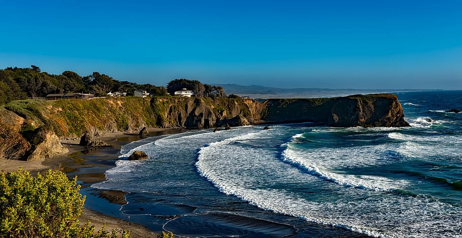 beach, cliff, coast, ocean, scenic, sea, seascape, seashore HD wallpaper
