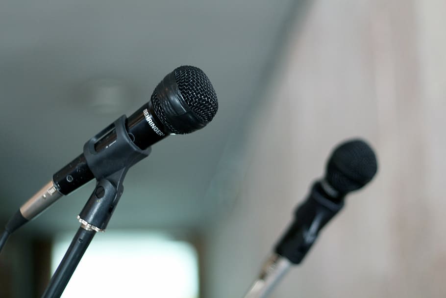 tilt-shift photography of black microphone, sound, audio, voice HD wallpaper