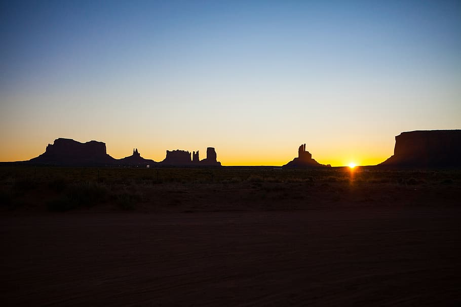 sunset, dawn, landscape, desert, sky, panoramic, rock, travel HD wallpaper