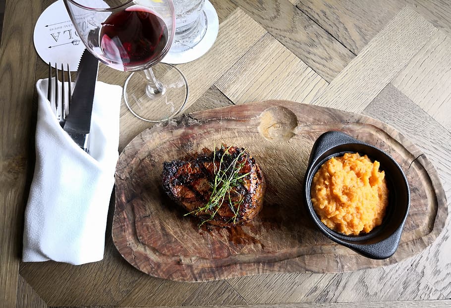 steak, dinner, tenderloin, food and drink, table, freshness HD wallpaper