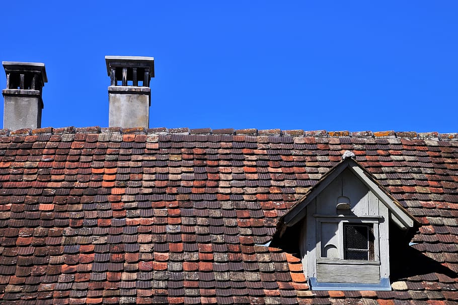 the roof of the, house, architecture, old, chimney, attic, on the roof, HD wallpaper