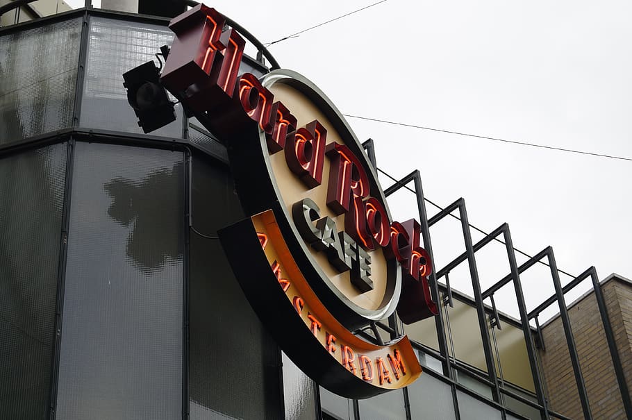 hard rock cafe, amsterdam, logo, low angle view, building exterior, HD wallpaper