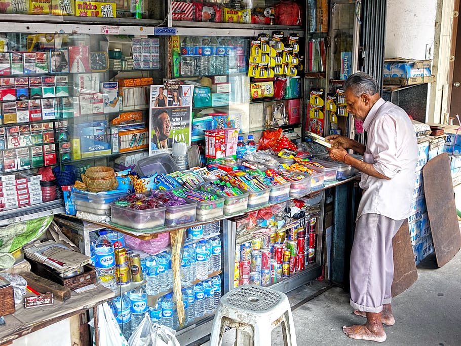 singapore, indian, stall, traditional, sweets, drinks, cigarettes