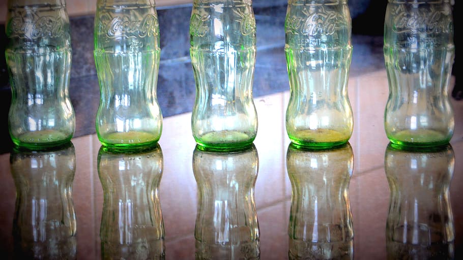 coca cola, bottles, glass, empty, recycling, reflection, glass - material HD wallpaper