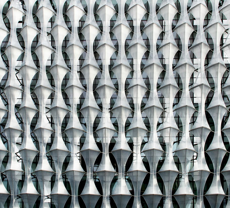 gray cutout building, gray glass decoration, texture, pattern HD wallpaper