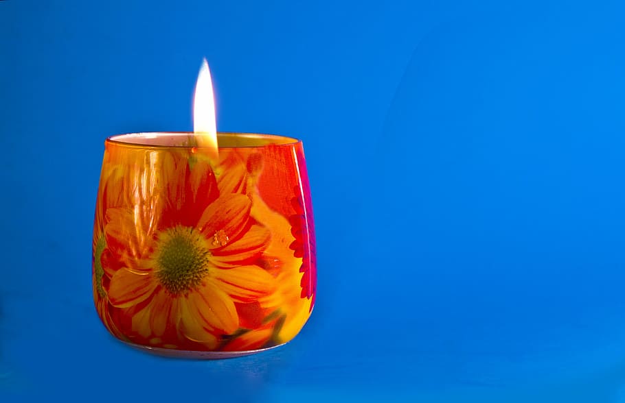 blue, red, light, candlelight, flame, sun flower, bill, seem HD wallpaper