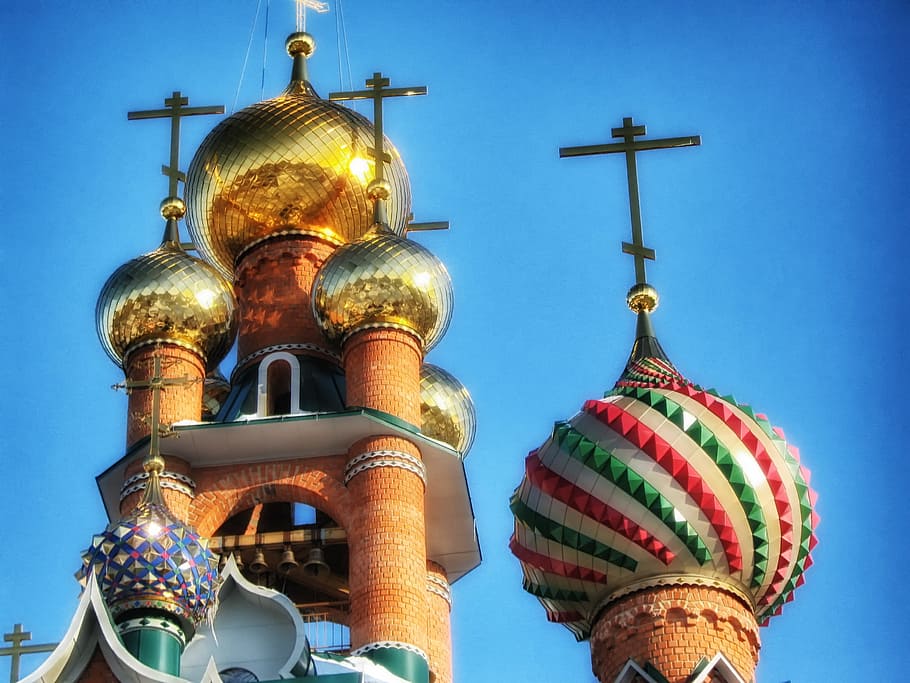 Voronezh, Russian Orthodox, church, spires, towers, dome, golden