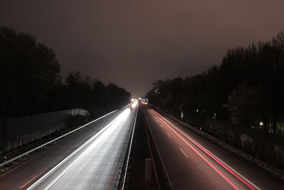 timelapse of road, highway, night, traffic, lights, transportation HD wallpaper