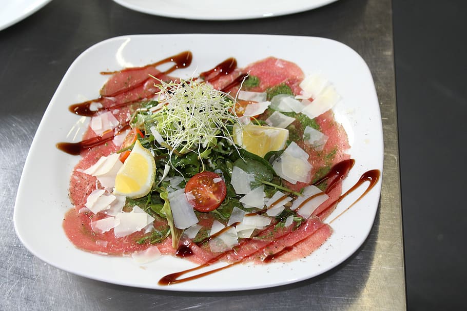 Carpaccio, Beef, entry, food, salad, gourmet, plate, vegetable HD wallpaper