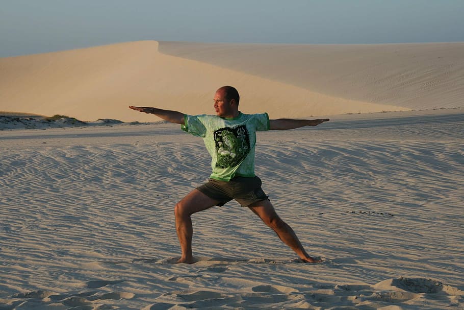 yoga, assana, jericoacoara, beach, sport, one person, land, HD wallpaper