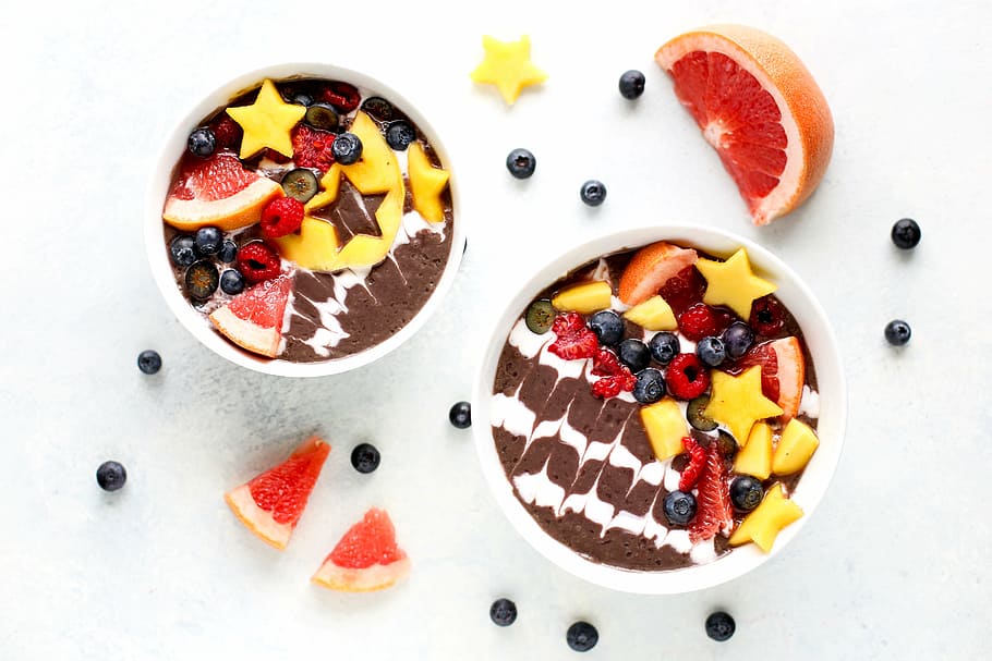 two round fruit topped cakes, food, fruits, dessert, blueberry, HD wallpaper