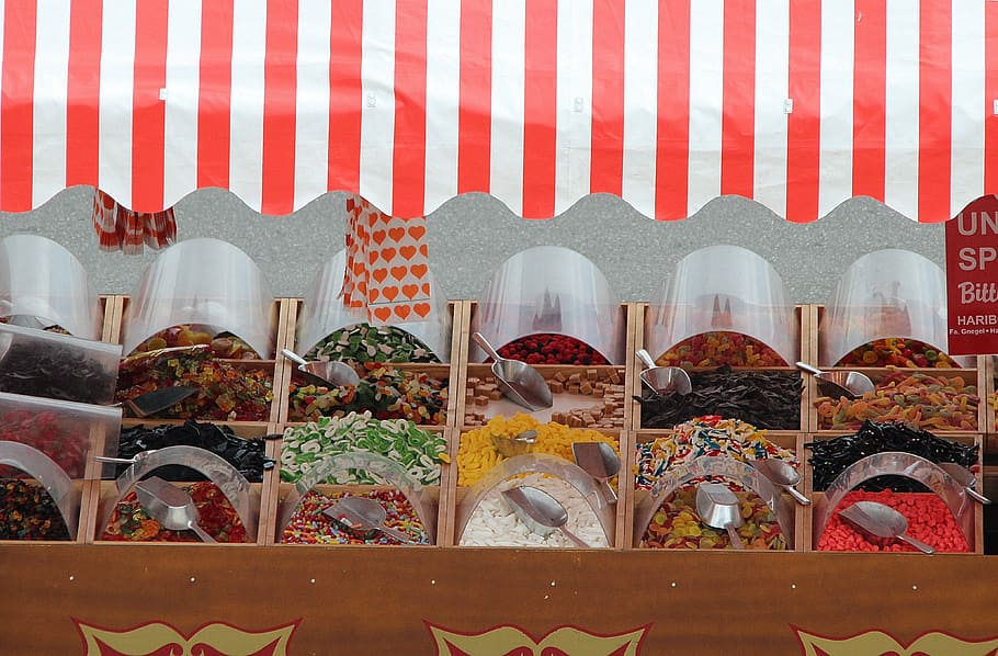 candy stand, leather, haribo, selection, no people, day, variation HD wallpaper