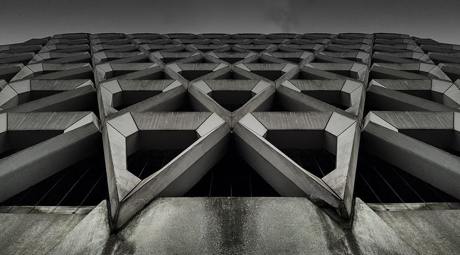 gray concrete building, architecture, abstract, background, design