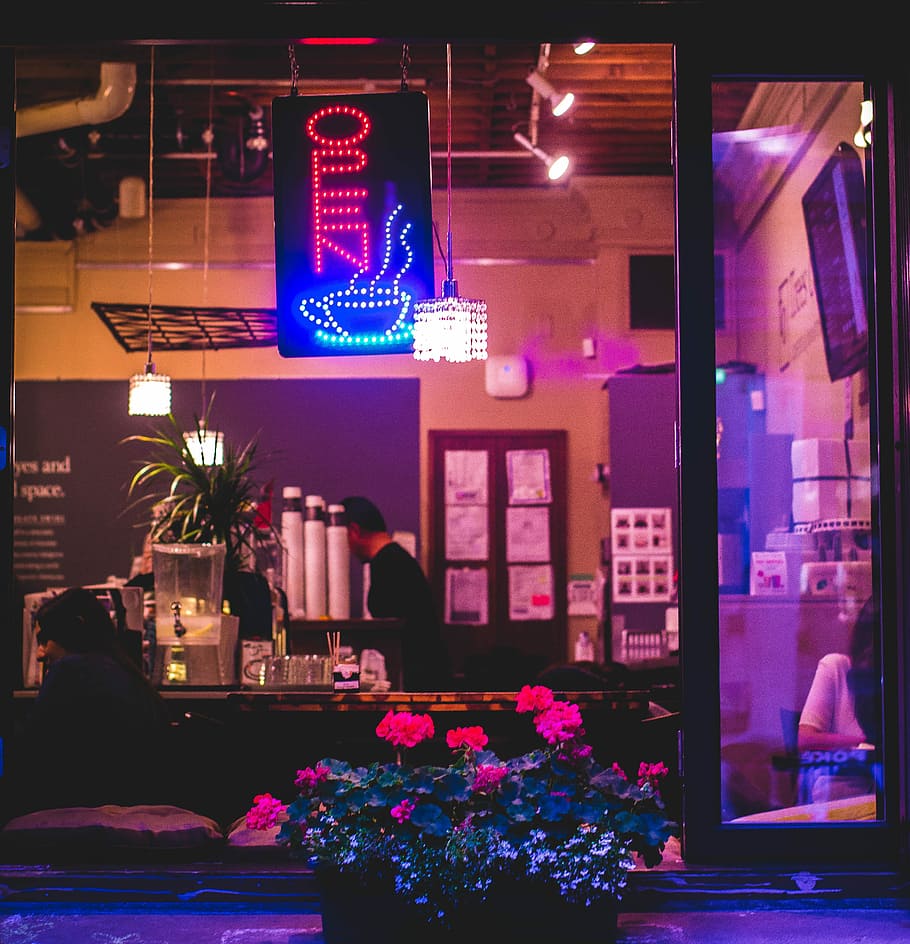 After Hours, Open LED signage hanged inside cafe, latenight, canada HD wallpaper