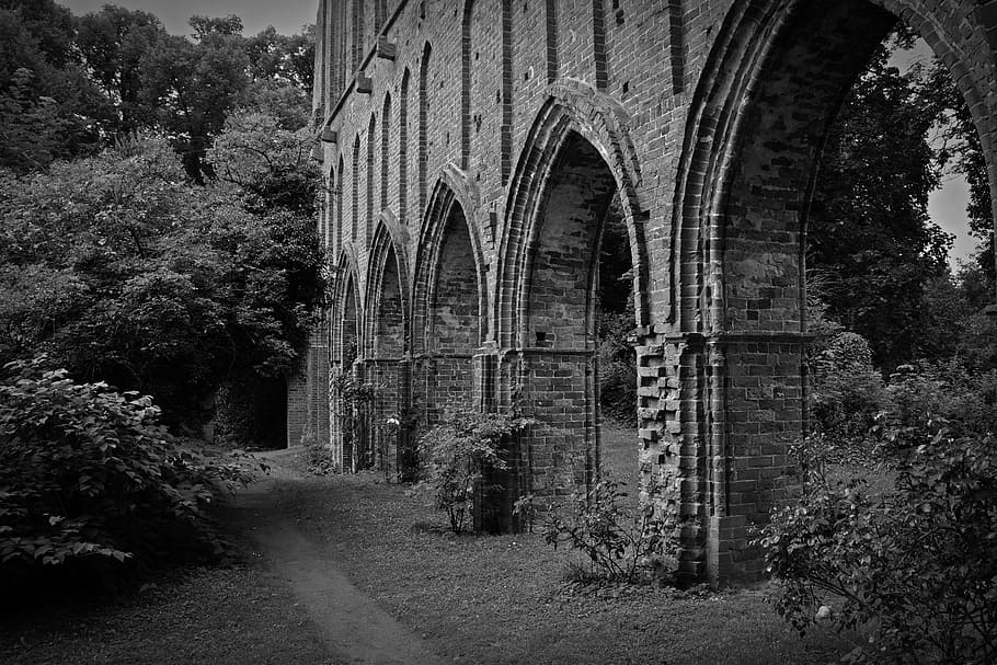 Gloomy, Ruin, Decay, Monastery, klosterruine hude, arch, no people HD wallpaper