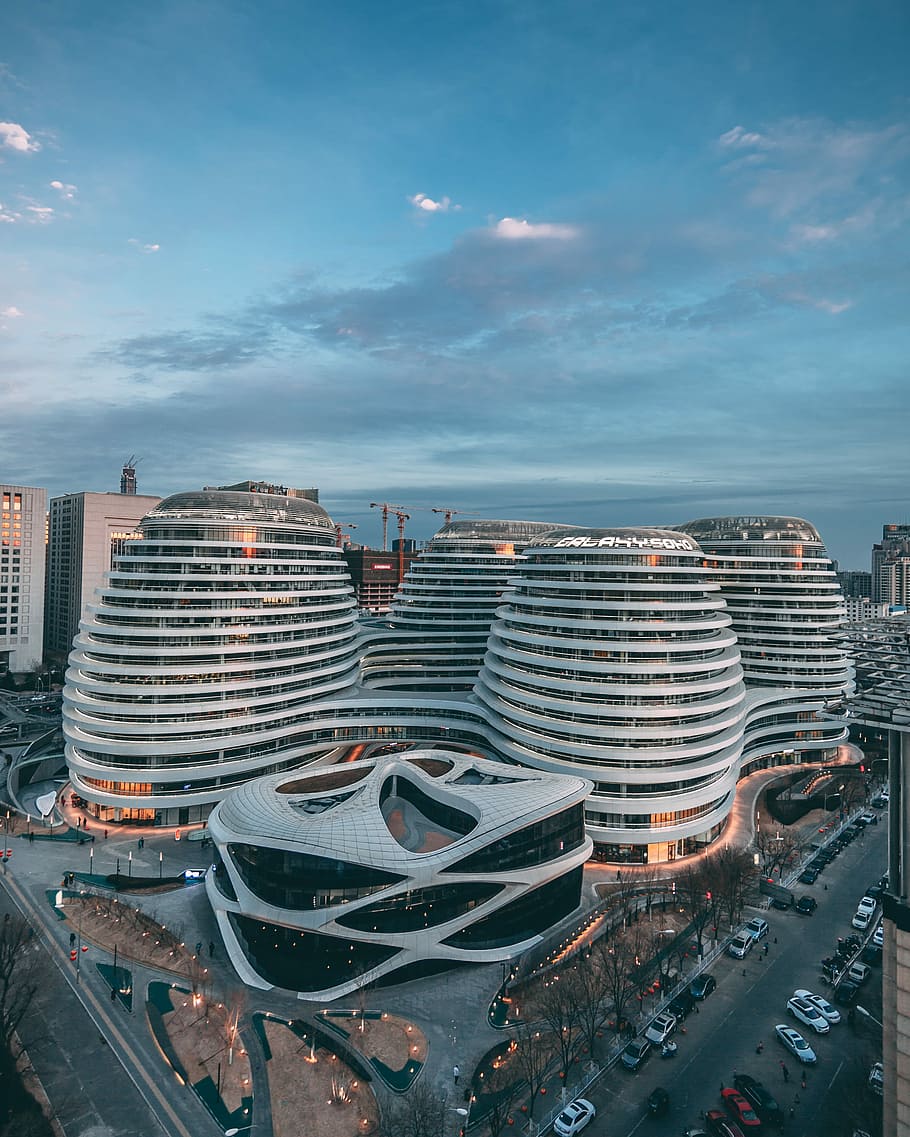 white modern architectural building, top view of white buildings HD wallpaper