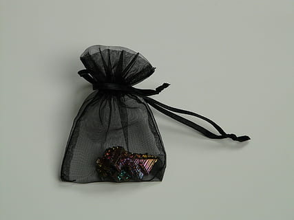 Gem, Mineral, bag, gift bag, black, bismuth, iridescent, studio shot HD wallpaper