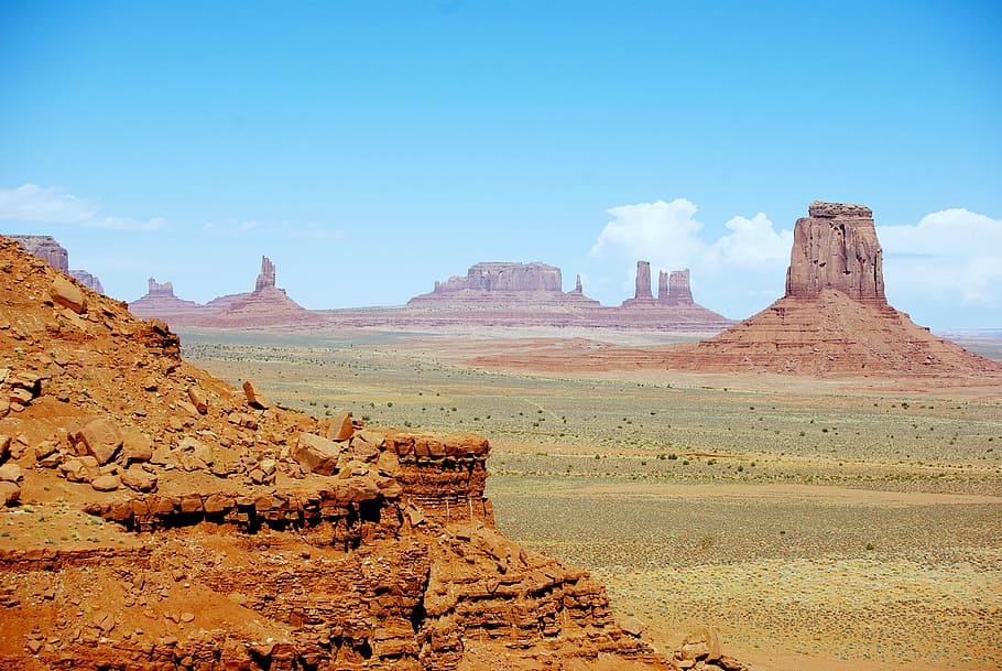 brown rock formation ahead, usa, monument valley, desert, rocks, HD wallpaper
