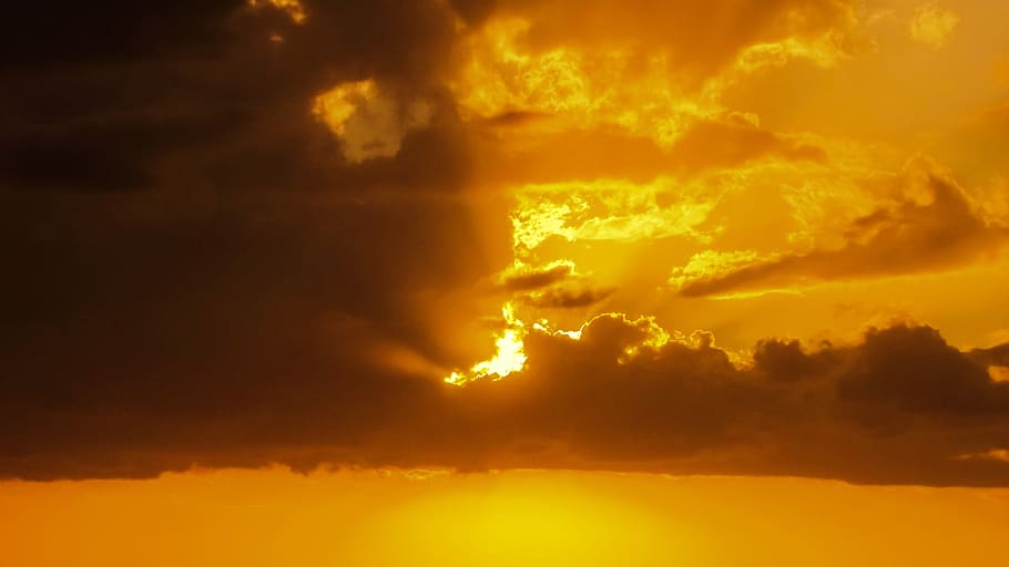 sunset, clouds, golden, sky, sunlight, colorful, orange color HD wallpaper