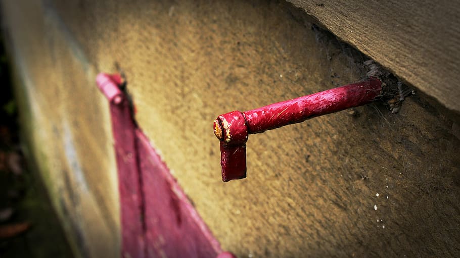 hook, red, sand stone, hauswand, old, broken, window, live HD wallpaper