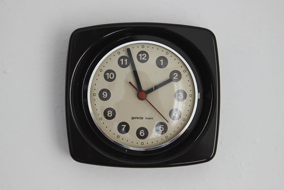 clock, retro, wall, black, vintage, time, white, hour, watch