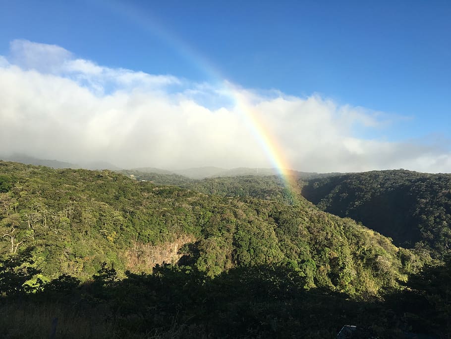 rainbow, mountains, nature, sky, scenic, valley, outdoors, natural HD wallpaper