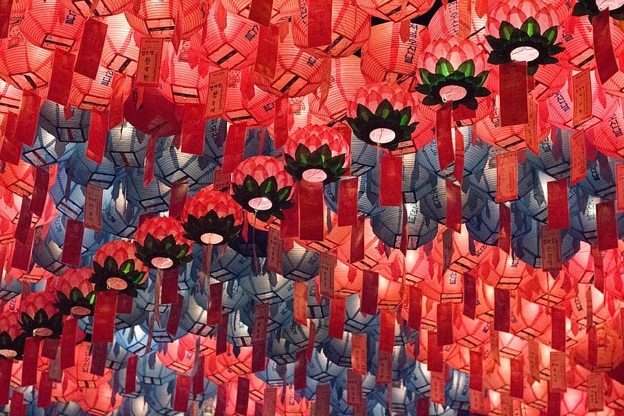 lantern, light, temple, red, full frame, backgrounds, no people HD wallpaper