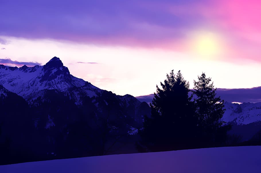 landscape, wintry, snow, winter, mountains, mountain peaks HD wallpaper
