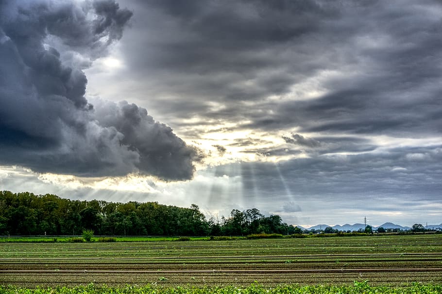 sunbeam, clouds, drama, sky, rays, mood, mystical, god, faith HD wallpaper