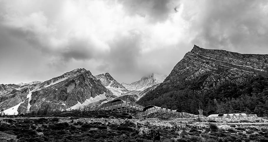 Snow Mountain, Black And White, Plateau, cloud - sky, scenics HD wallpaper