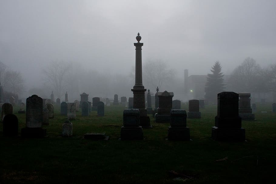 black and gray cement tombs, graveyard, graves, gravestone, monument HD wallpaper