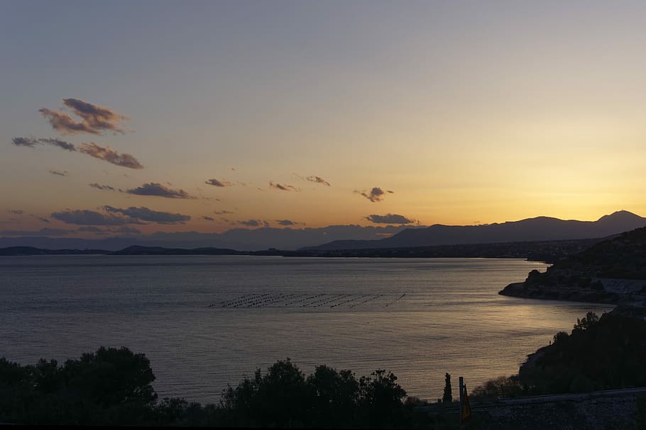 Sunset, Greece, Landscape, Panorama, vacation, loutropirgos HD wallpaper