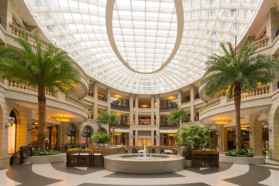 indoor fountain during daytime, shopping mall, taipei, asia, lifestyle, HD wallpaper