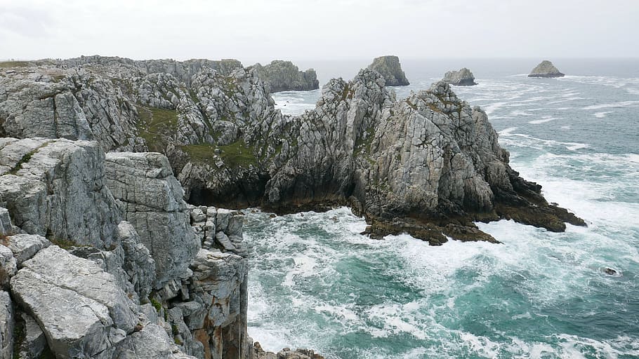 brittany, path, customs, hiking, cliff, ocean, water, sea, rock HD wallpaper