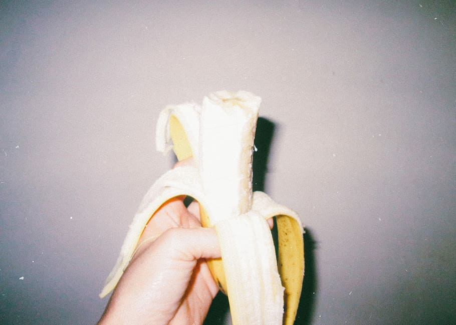 person holding banana, peeled ripe banana, fruit, vintage, vinatge, HD wallpaper