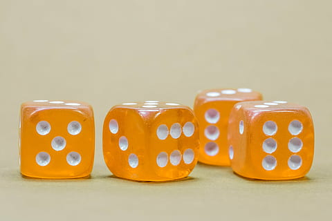 four orange-and-white dices, cube, game cube, instantaneous speed HD wallpaper