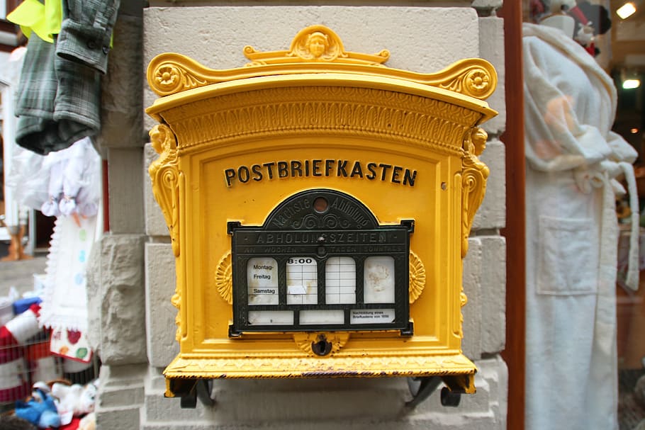 white and yellow Postbriefkasten decor, post mail box, old HD wallpaper