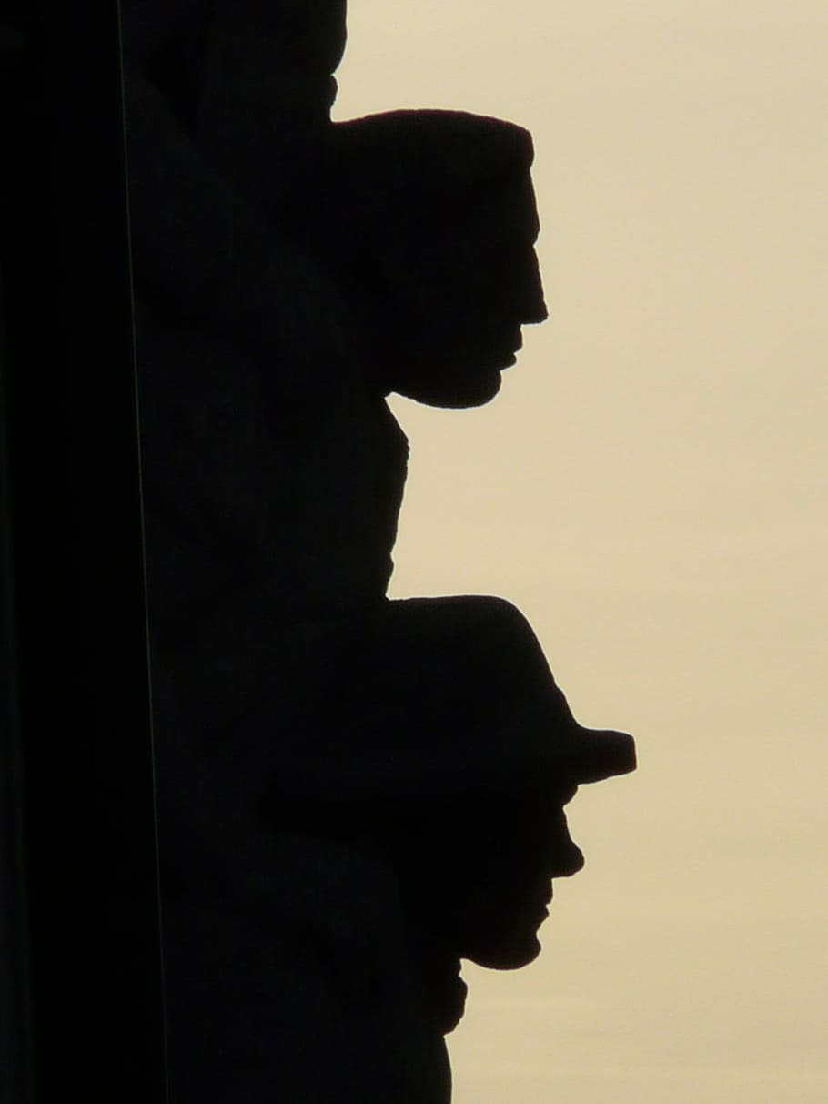 Facade, Building, Shadow Play, Head, heads, back light, person HD wallpaper