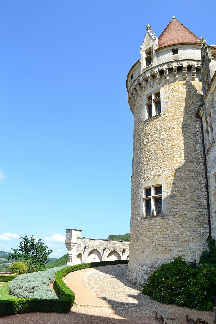 stone tower, renaissance tower, castle, chateau des milandes, HD wallpaper