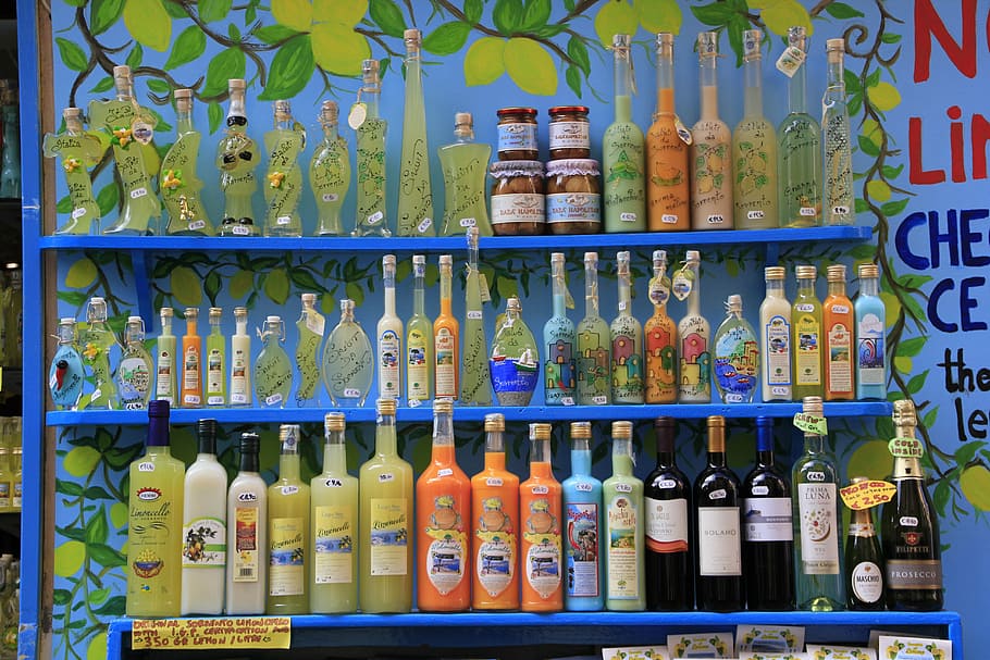 HD wallpaper: sorrento, bottles, limoncello, lemon, alcohol, glass, italian - Wallpaper Flare