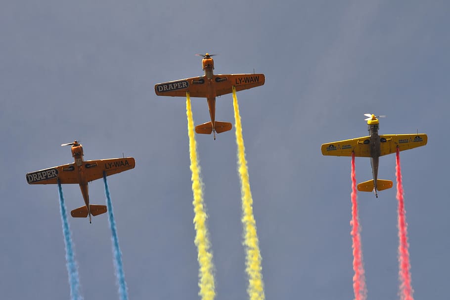 Airplane, Show, Parade, aircraft, flight, sky, aviation, blue HD wallpaper
