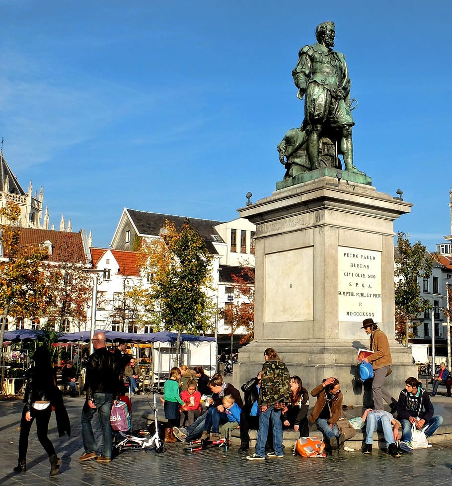 Antwerp, Statue, Group, groenplaats, tourism, city, street HD wallpaper
