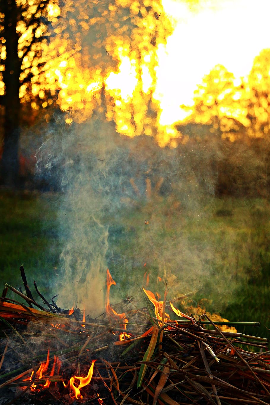 Fire, Smoke, Sunset, Light, Burn, burning, heat - temperature HD wallpaper