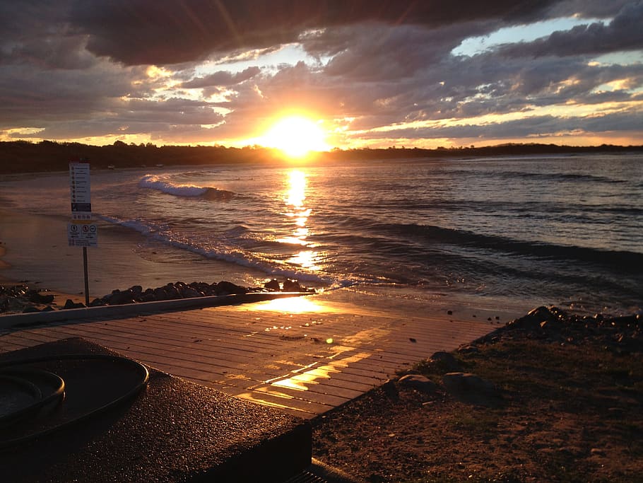 sunset, point plomer, nsw, australia, beach, sea, ocean, water, HD wallpaper