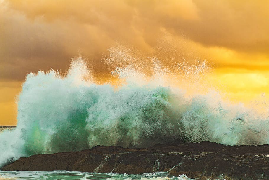 ocean, wave, sunset, power in nature, geology, beauty in nature HD wallpaper