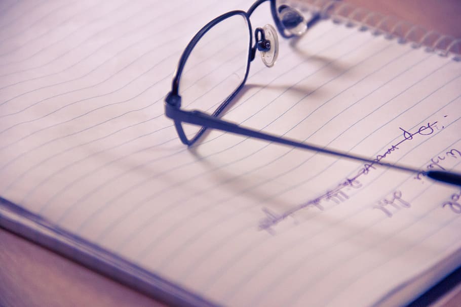 Glasses, Paper, Office, notes, page, reminder, notebook, memo HD wallpaper
