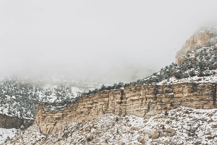 mountain covered by snow, brown, black, moutanins, mountains HD wallpaper