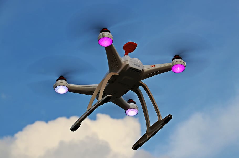 drone flying, uav, sky, clouds, quadrocopter, robot, multikopter HD wallpaper