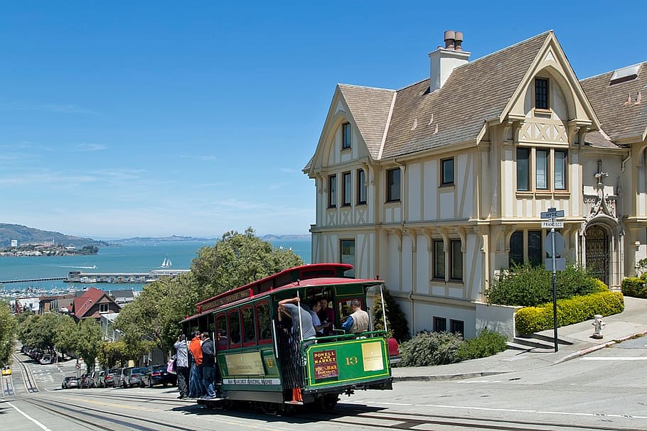 photo of people riding on tram, san francisco, california, city, HD wallpaper